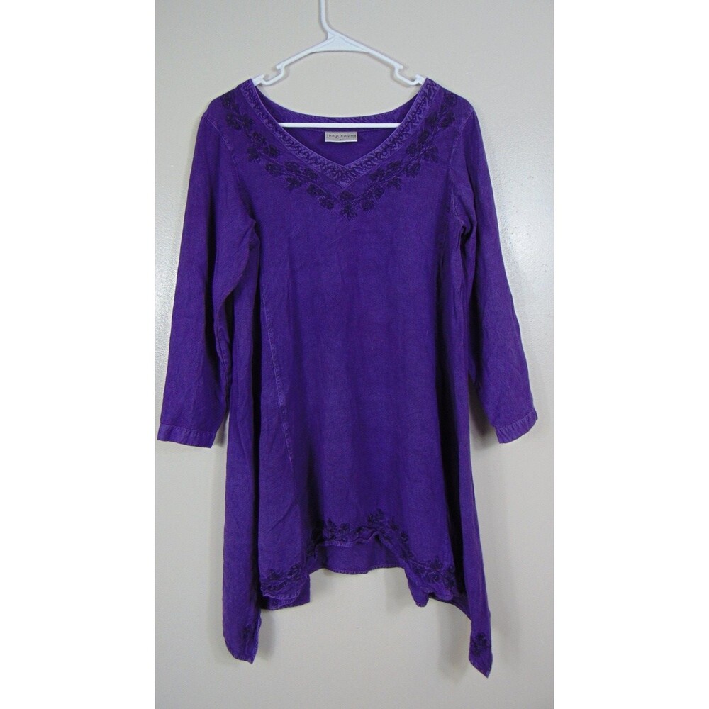 HolyClothing Purple Embroidered Dress Women's Size Large Asymmetrical Hem Boho